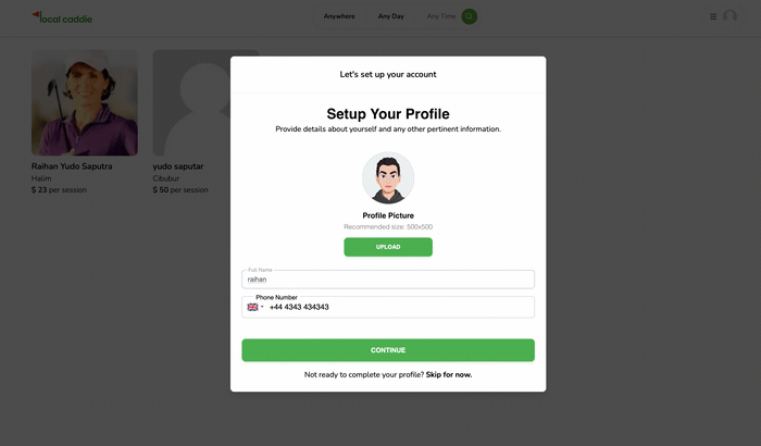 Caddie Profile Page